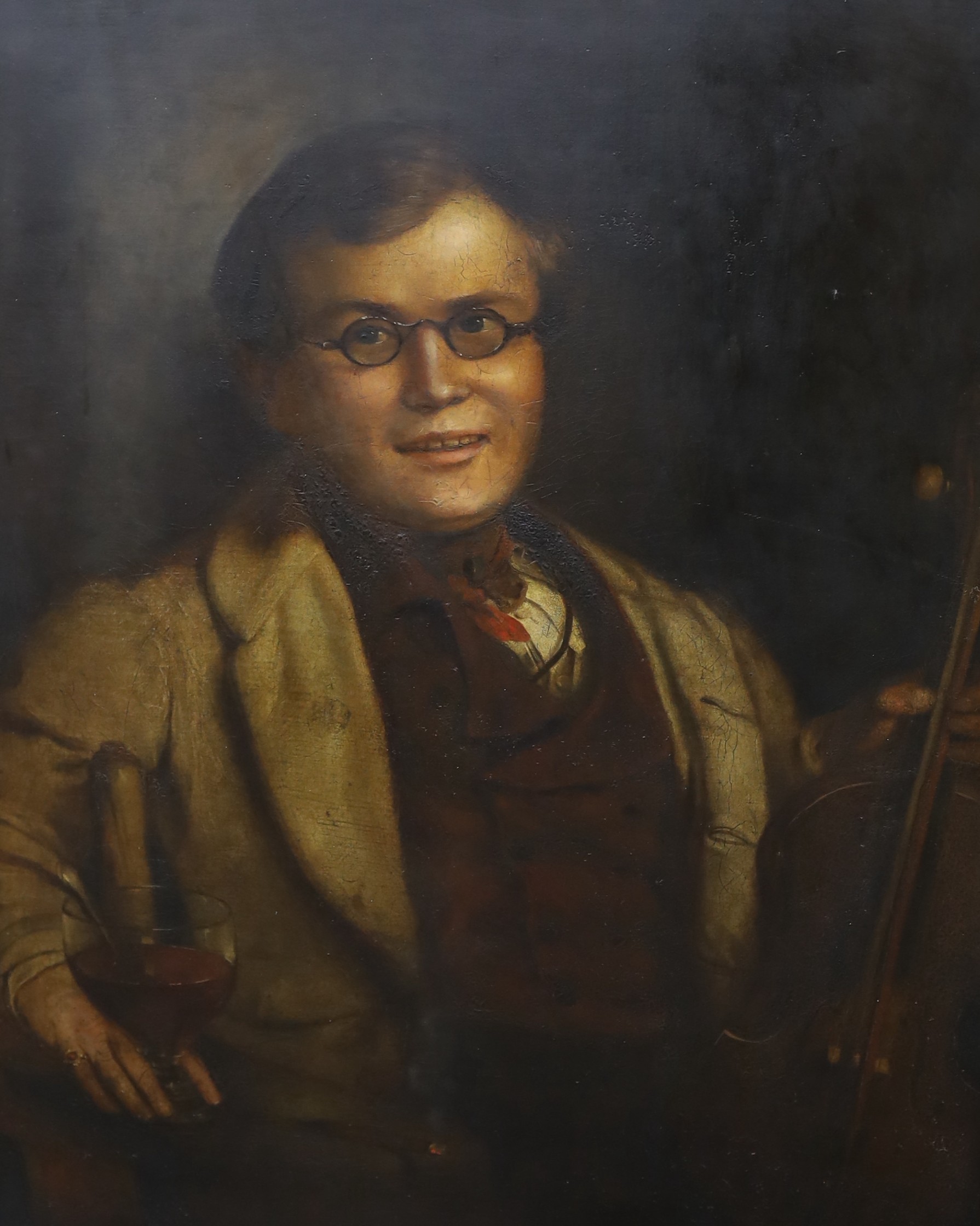 English School, 19th century, oil on canvas, portrait of gentleman with violin, 84 x 66cm